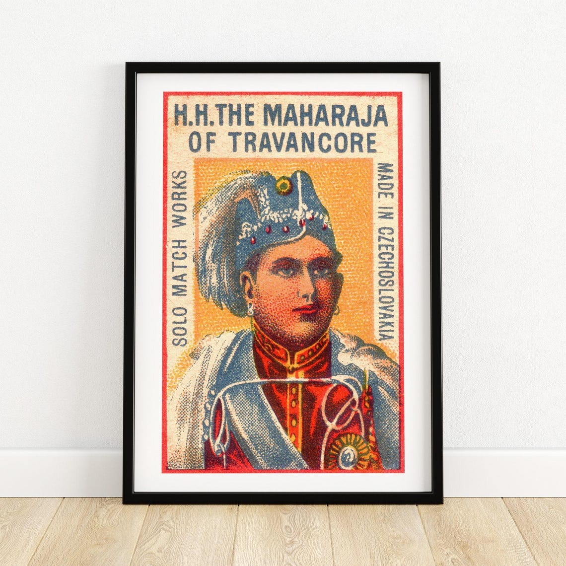 Maharaja of Travancore Portrait Czech Solo Matchbox Label Poster