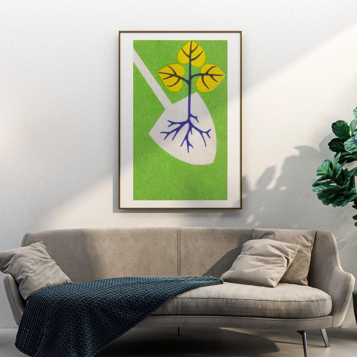 Young Tree Seedling on Spade Green Vintage Matchbox Art Poster - Image 3