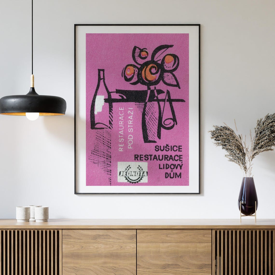 Czech Jednota Restaurant Label Pink Floral Still Life Retro Poster - Image 4