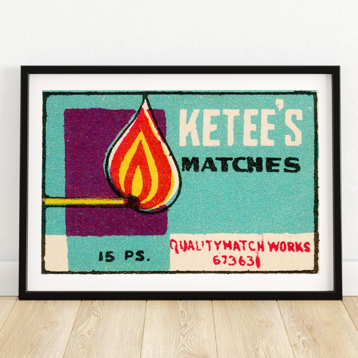 Ketees Matches Lit Flame Vintage Indian Matchbox Label Art Poster