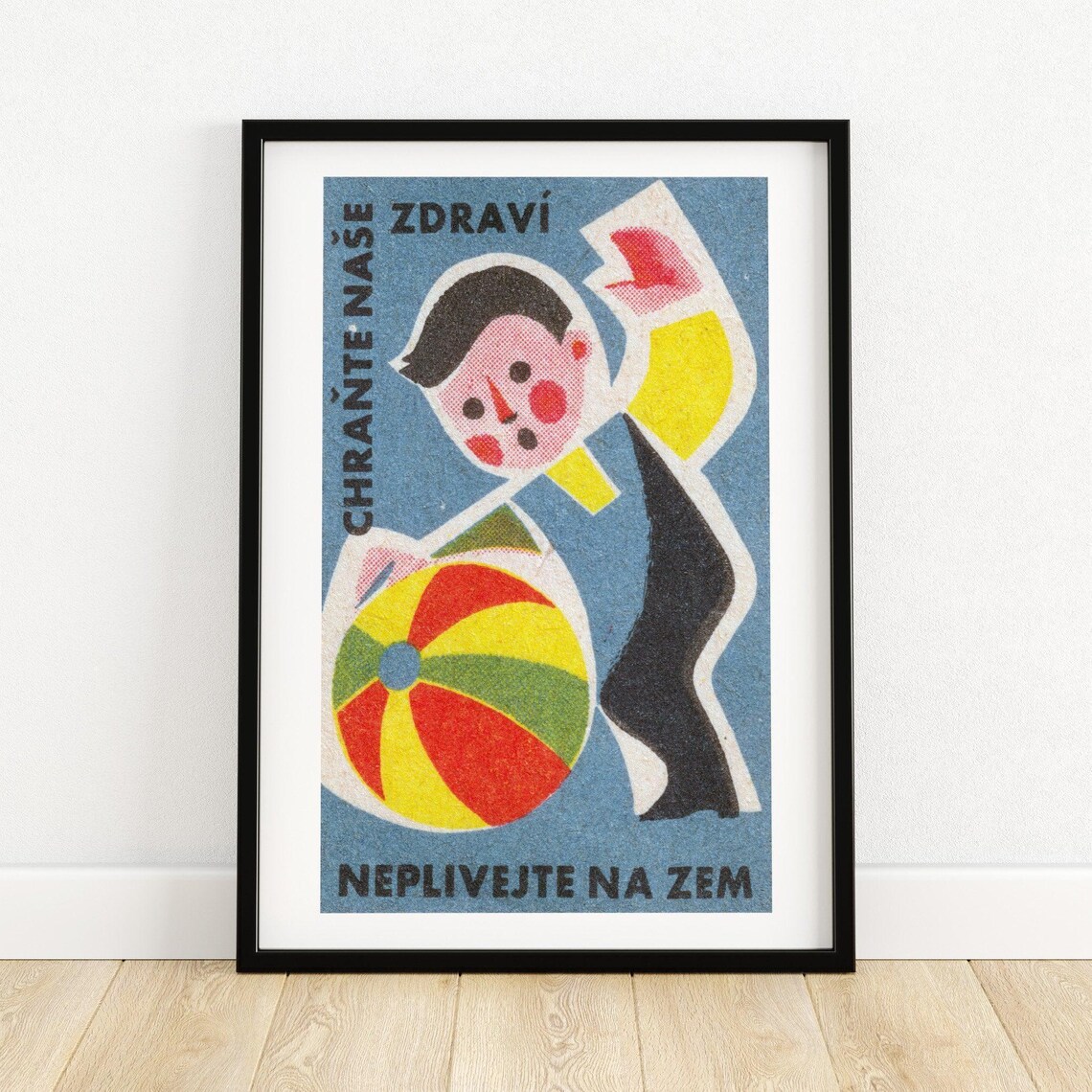 Boy Playing With Beach Ball, Vintage Czech Poster Print