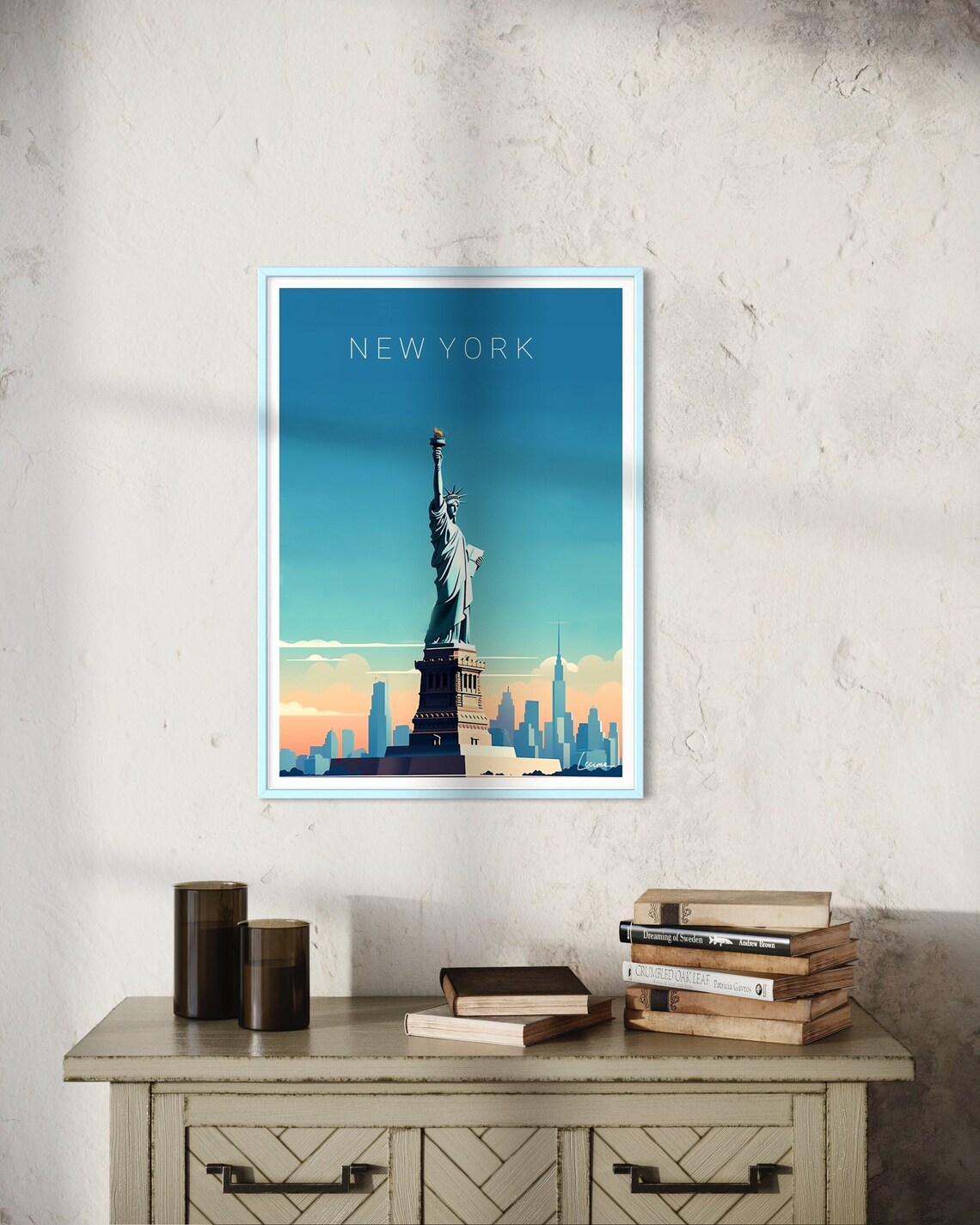 New York Statue of Liberty Skyline Minimalist Travel Poster Decor