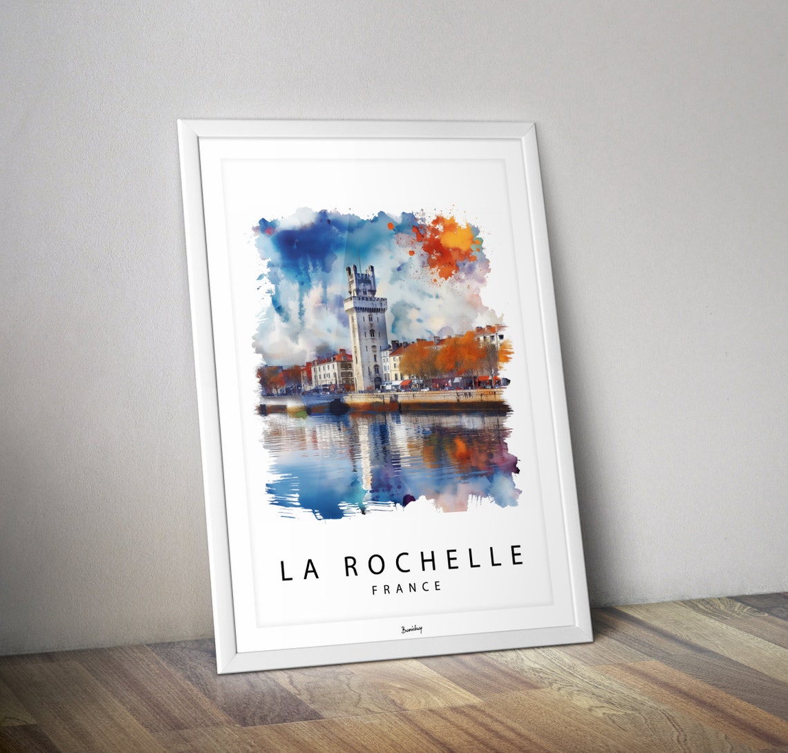 La Rochelle France Old Harbor Tower Reflection Watercolor Poster