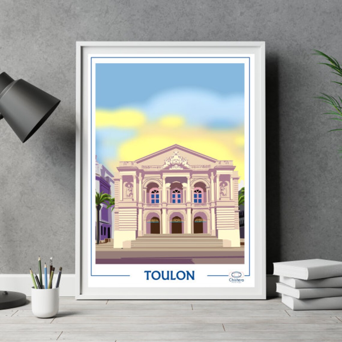 Toulon Opera House Vintage French Travel Poster Illustration