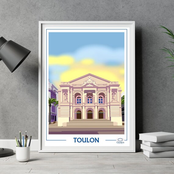 Toulon Opera House Vintage French Travel Poster Illustration