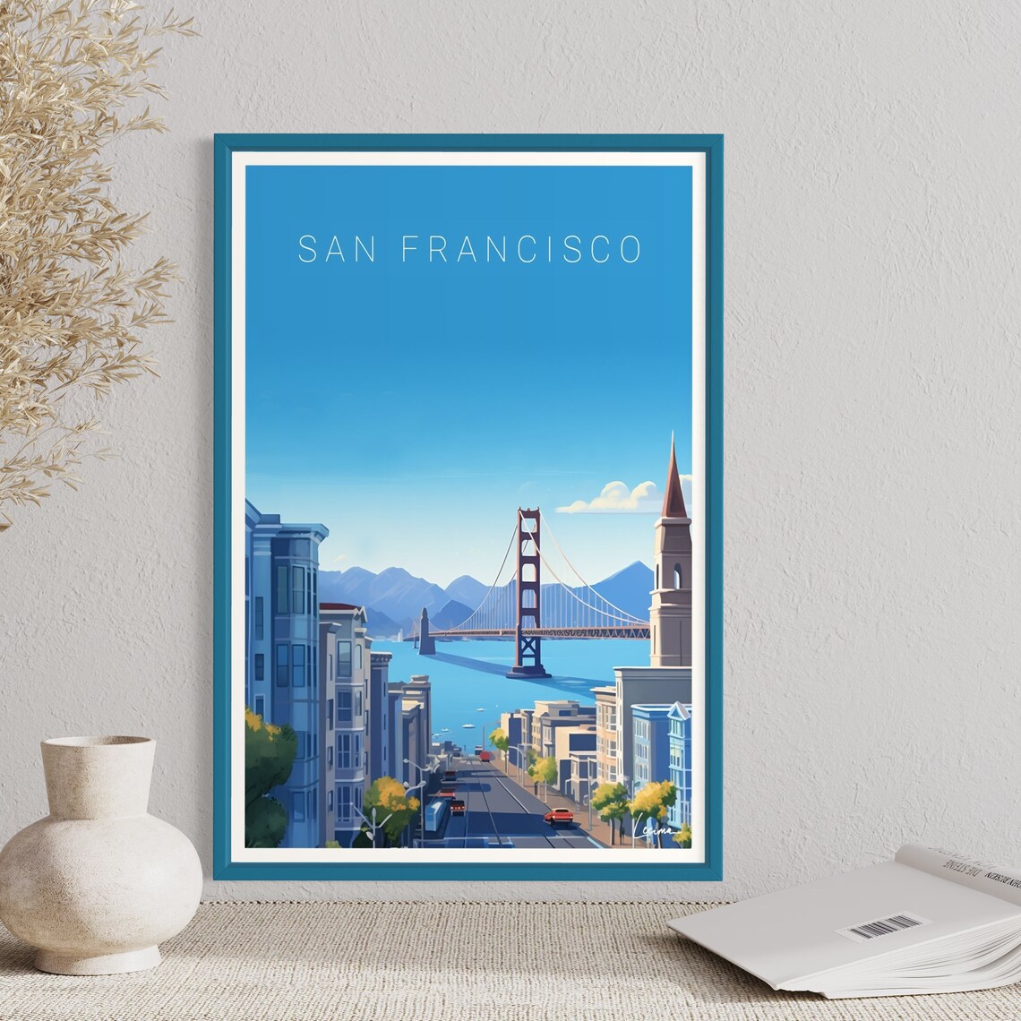 San Francisco Golden Gate Bridge Vintage Skyline Travel Poster Art