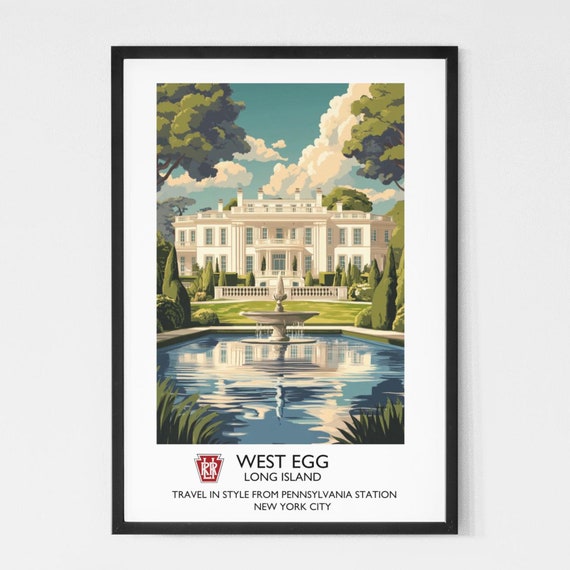 Printed The Great Gatsby Literary Vintage Travel Poster F Scott Fitzgerald Classic Literature West Egg Long Island New York