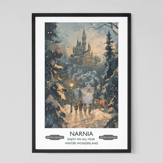 Narnia Winter Wonderland Lamppost Aslan Snowy Castle Travel Poster