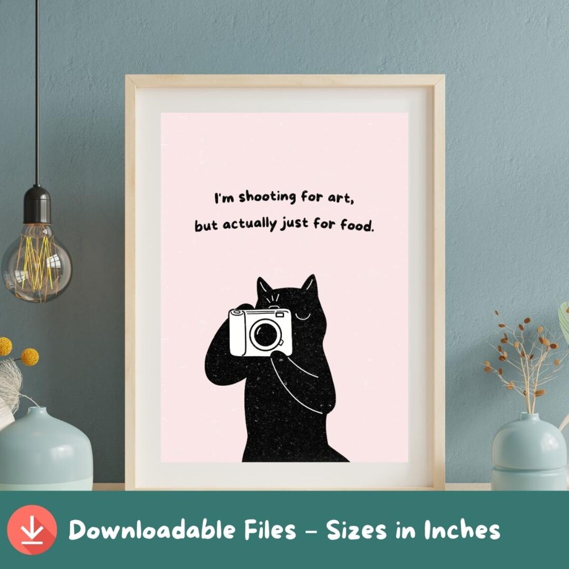 Funny Black Cat Photographer Shooting For Food Joke Whimsical Poster