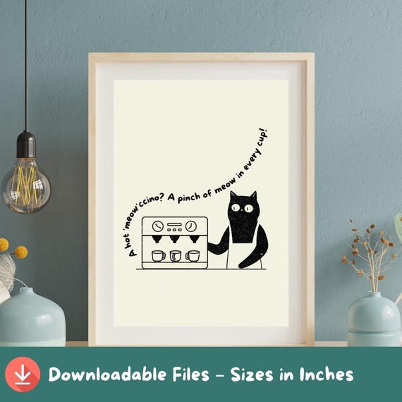 Feline Cat Barista Art Print Coffee Cute Minimal Wall Funny Decor For Kitchen Or Caf Lovers