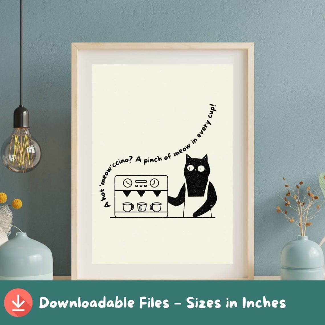 Feline Cat Barista Art Print Coffee Cute Minimal Wall Funny Decor For Kitchen Or Caf Lovers