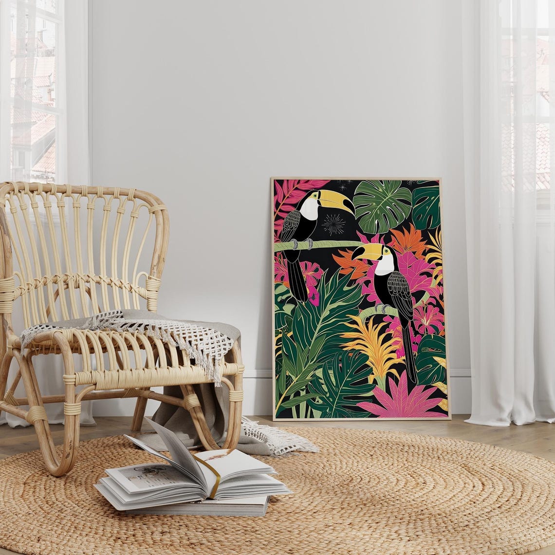 Two Toucans Among Tropical Leaves Bold Botanical Jungle Poster - Image 3