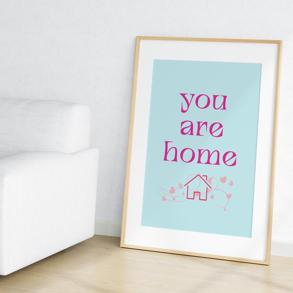 You Are Home Pink Typography House Hearts Quote Entryway Wall Poster - Image 2