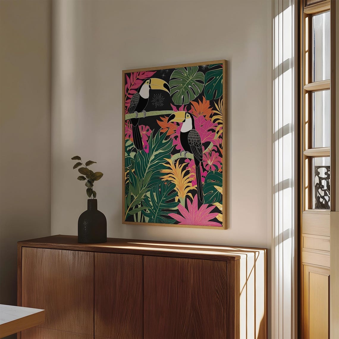 Two Toucans Among Tropical Leaves Bold Botanical Jungle Poster - Image 2