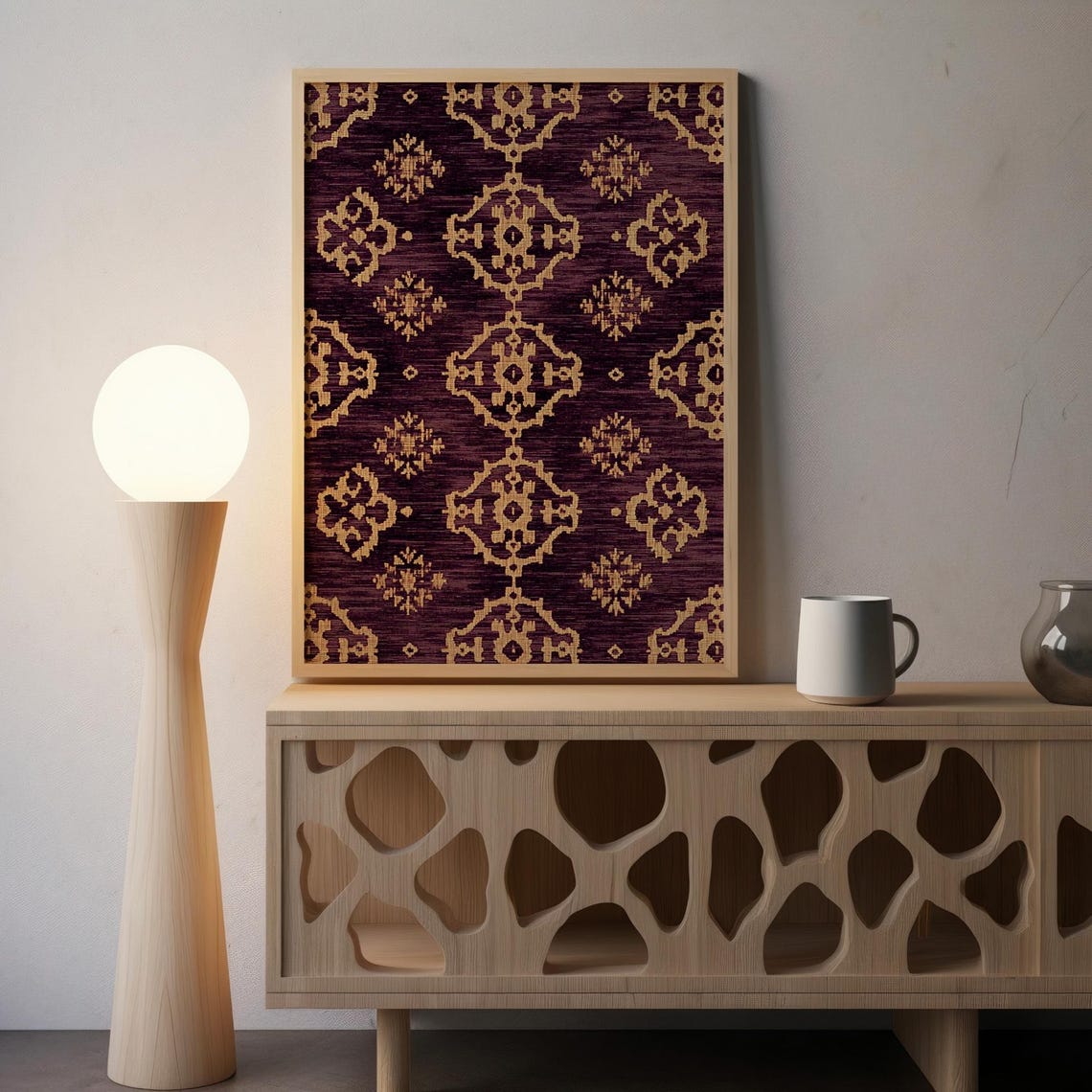 Plum Gold Ikat Ethnic Floral Textile Pattern Vintage Boho Poster - Image 2
