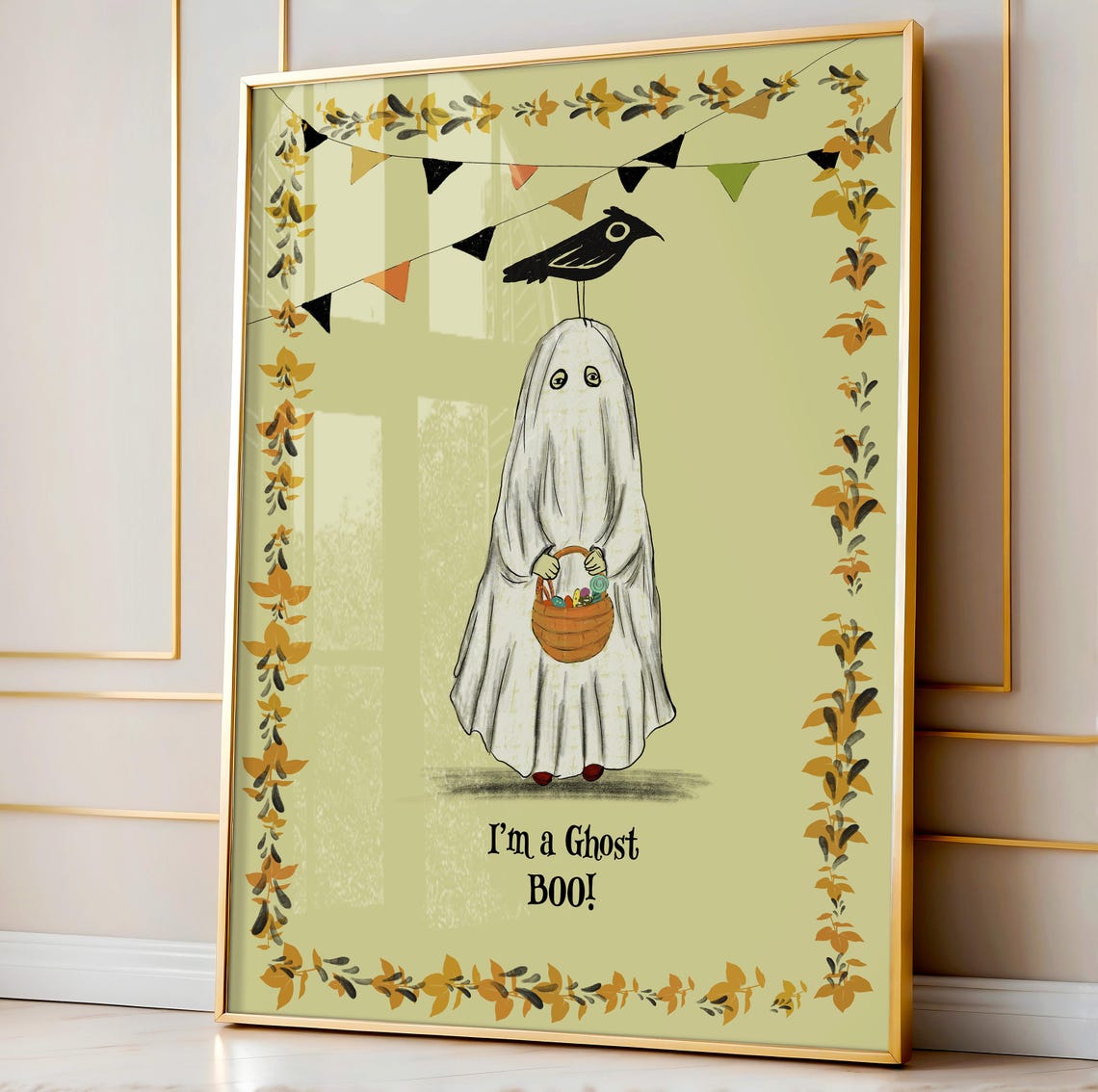 Cute Ghost With Crow And Candy Basket Im A Ghost Boo Halloween Poster - Image 2