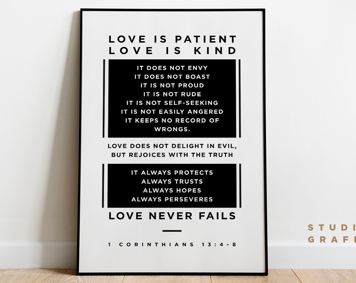 1 Corinthians 13:4-8 Bible Verse, Modern Minimalist Art Print