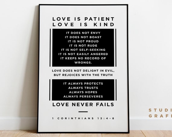 1 Corinthians 13:4-8 Bible Verse, Modern Minimalist Art Print