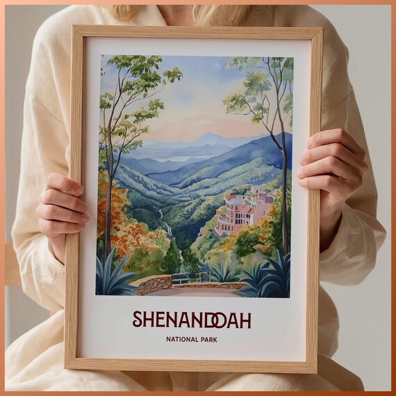 Shenandoah National Park Blue Ridge Overlook Watercolor Travel Poster