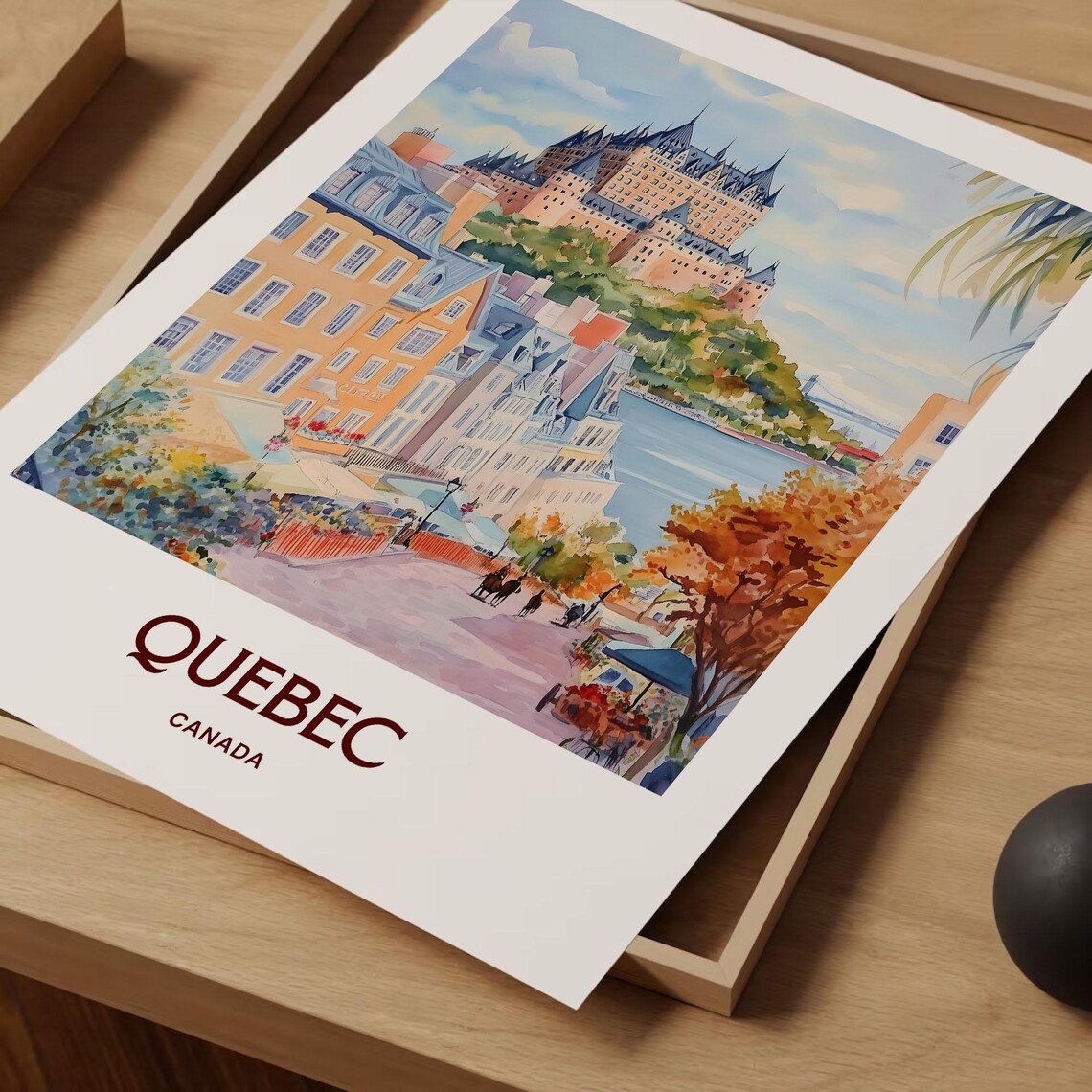 Quebec Canada Watercolor Chateau Frontenac River View Poster - Image 2