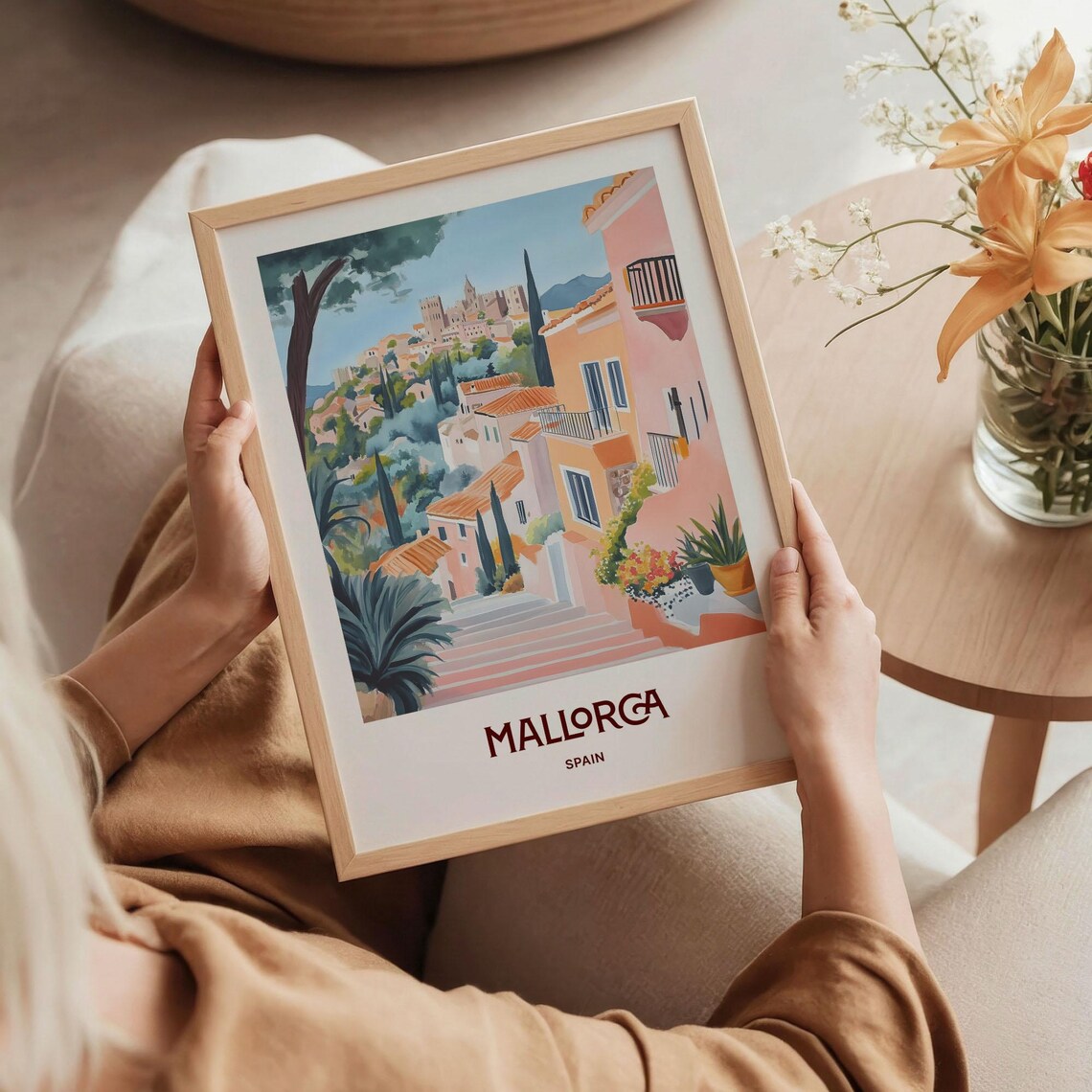 Mallorca Spain Hilltop Cathedral Old Town Watercolor Travel Poster - Image 5