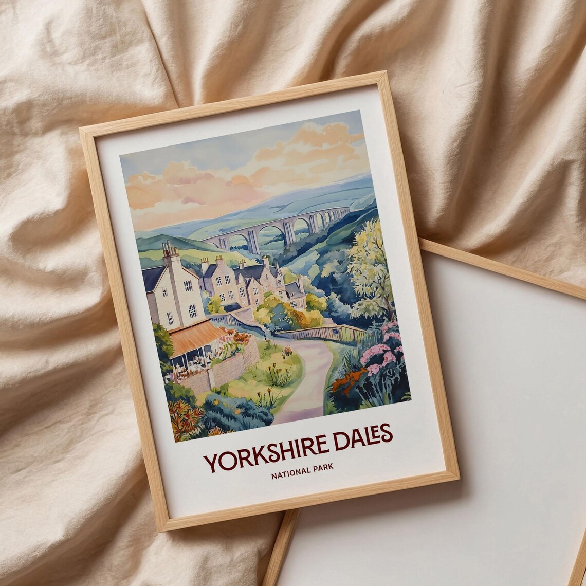 Yorkshire Dales National Park Viaduct Pub Village Watercolor Travel Poster - Image 3