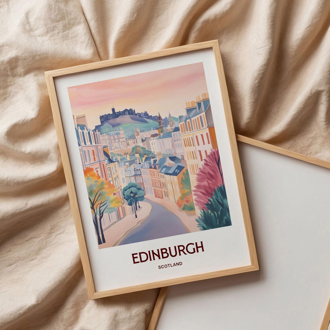 Edinburgh Scotland Castle Old Town Street Watercolor Travel Poster - Image 3