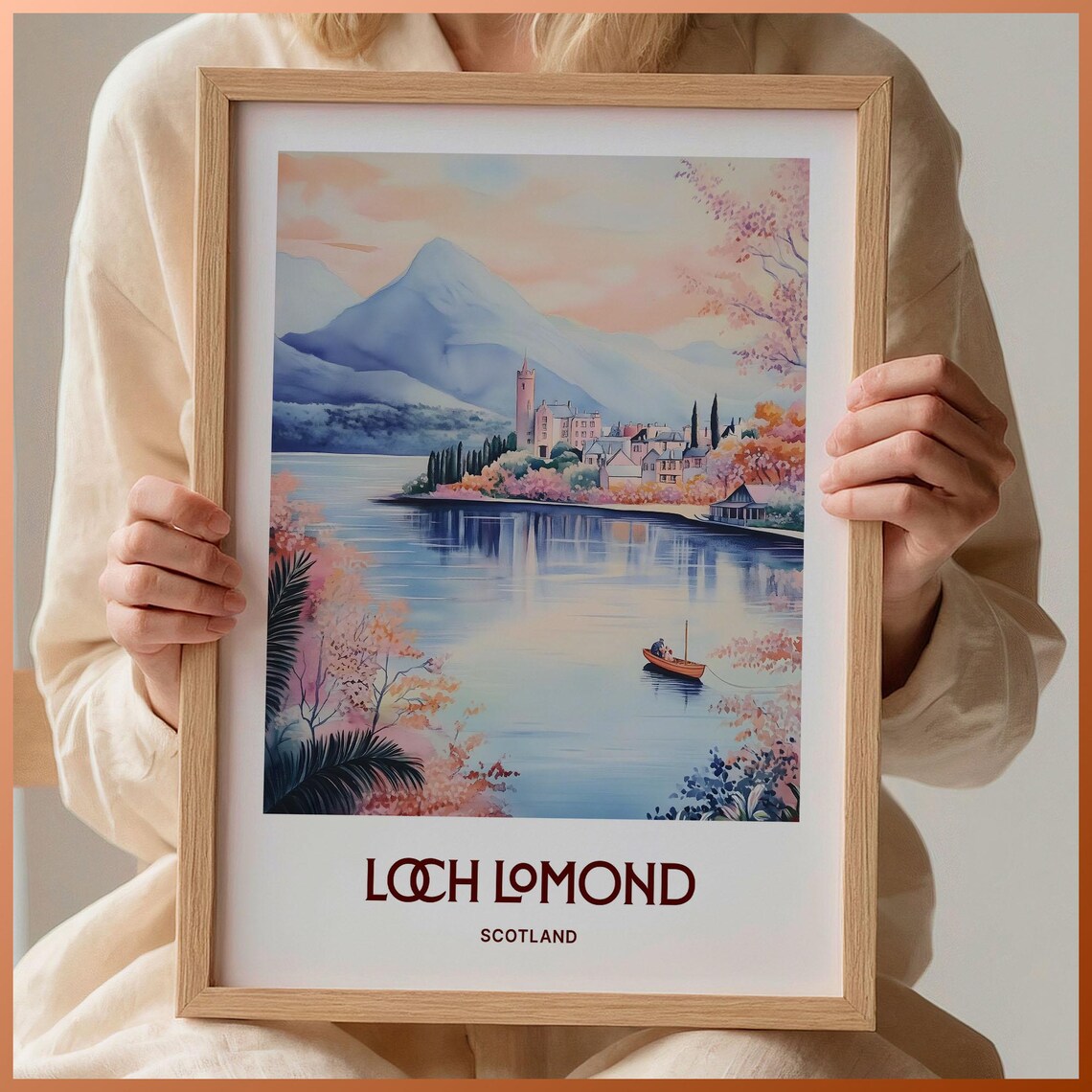 Loch Lomond Scotland Lake Village Castle Watercolor Highlands Poster