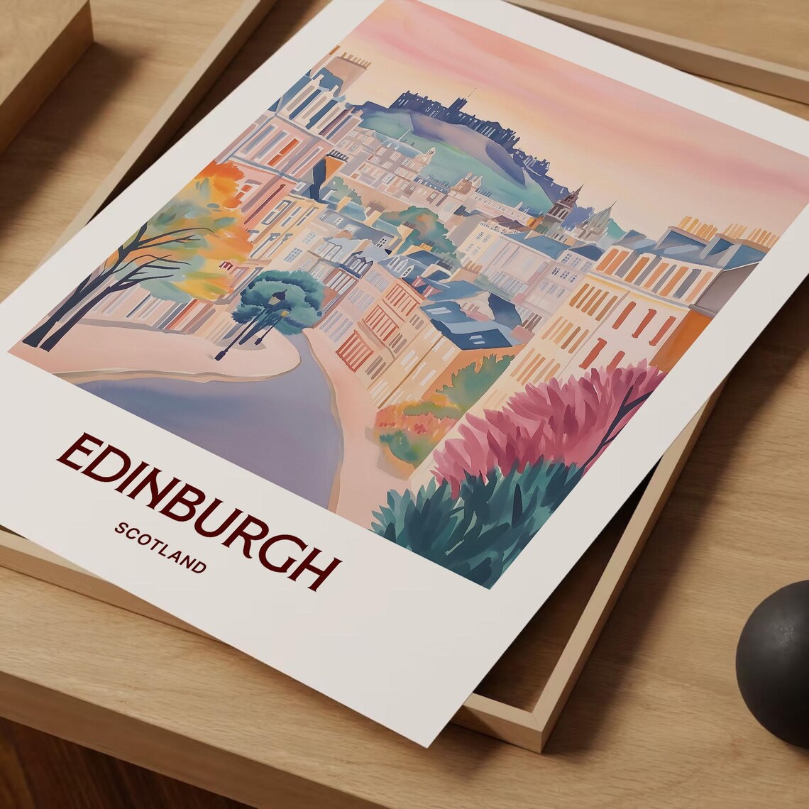 Edinburgh Scotland Castle Old Town Street Watercolor Travel Poster - Image 2