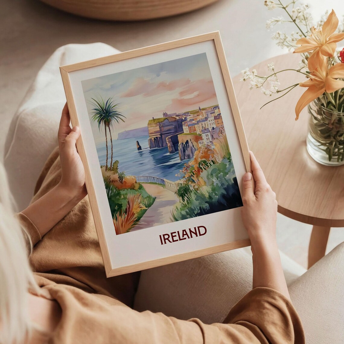 Ireland Sea Cliffs Coastal Town Watercolor Travel Poster Atlantic - Image 5