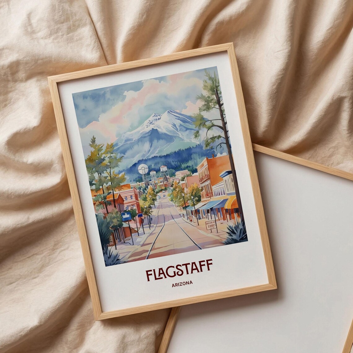Flagstaff Arizona Historic Downtown Watercolor Poster Peaks View - Image 3
