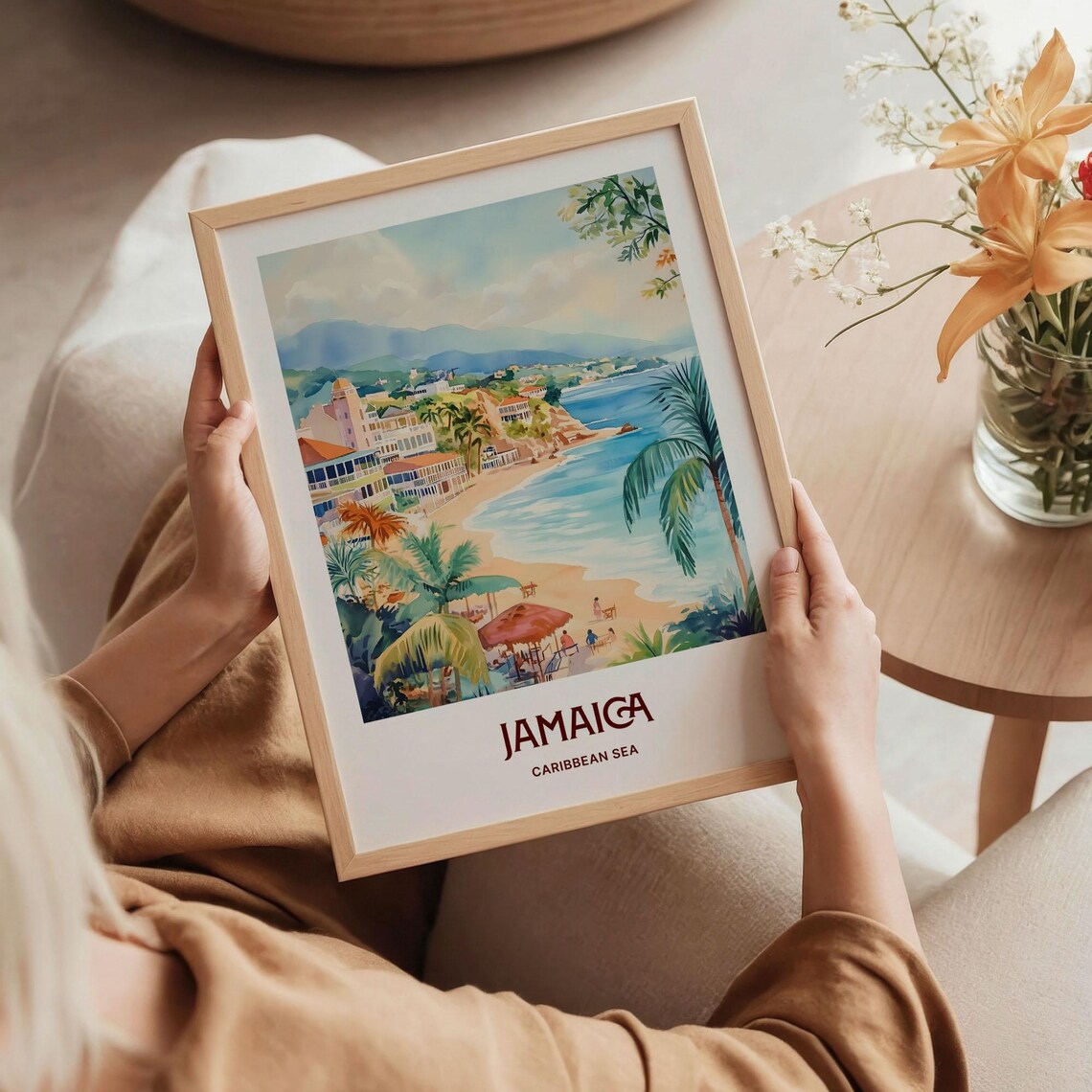 Jamaica Caribbean Sea Beach Resort Watercolor Tropical Travel Poster Art - Image 5