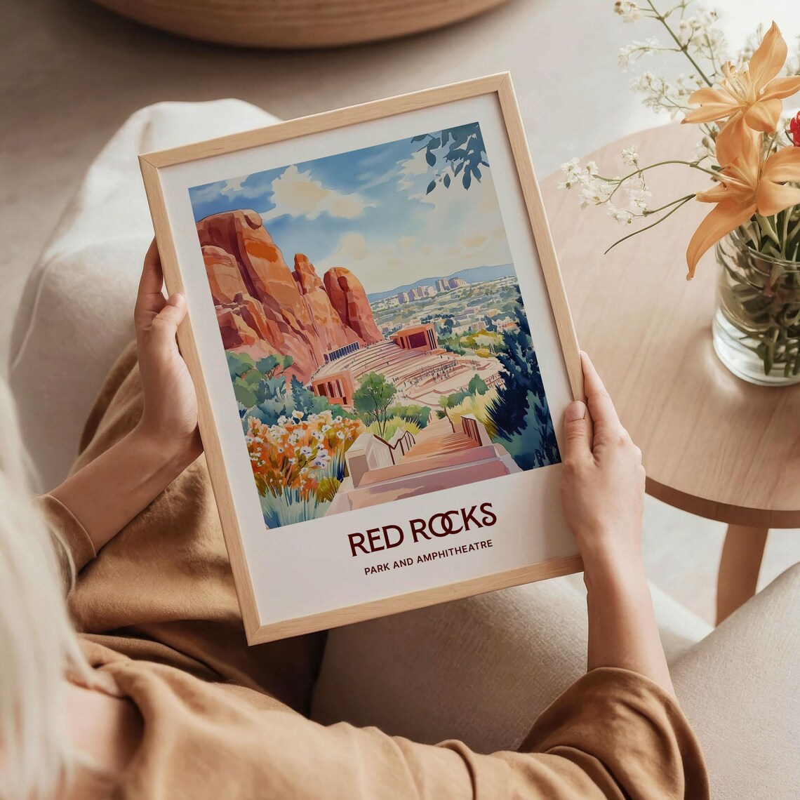 Red Rocks Amphitheatre Colorado Park Watercolor Travel Poster - Image 5