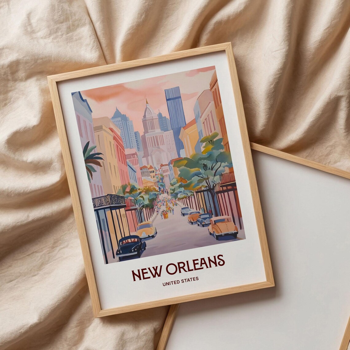 New Orleans Louisiana Lively Street Scene Balconies Cars Poster - Image 3