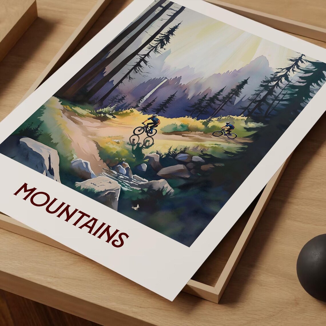 Mountain Biking Trail Forest Watercolor Adventure Sports Art Poster - Image 2