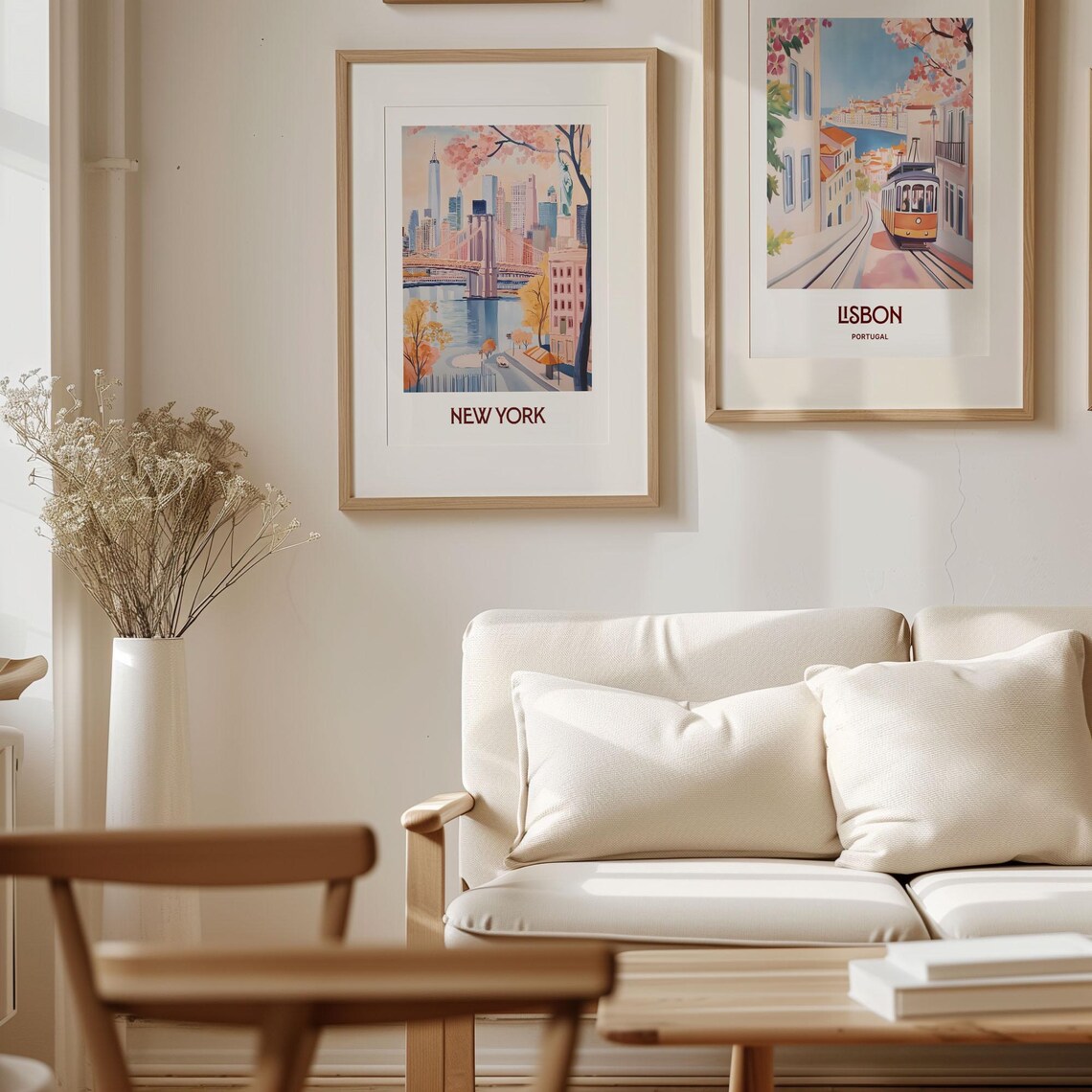 New York Brooklyn Bridge Statue Of Liberty Blossom Watercolor Travel Poster - Image 4