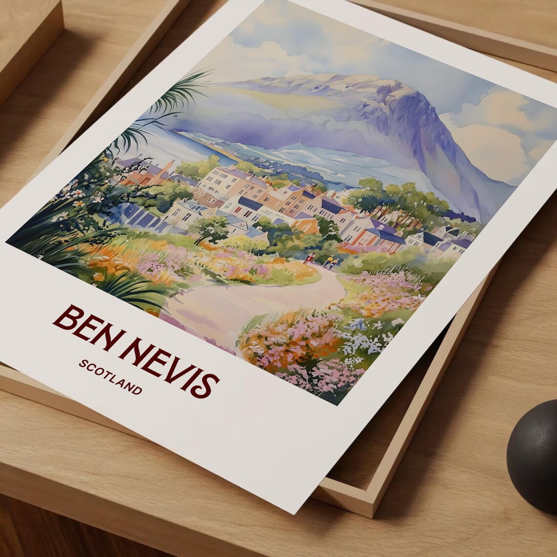 Ben Nevis Scotland Watercolor Mountain Loch Village Path Flower Art Poster - Image 2