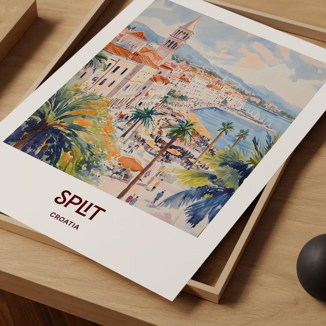 Split Croatia Riva Waterfront Old Town Watercolor Travel Poster - Image 2