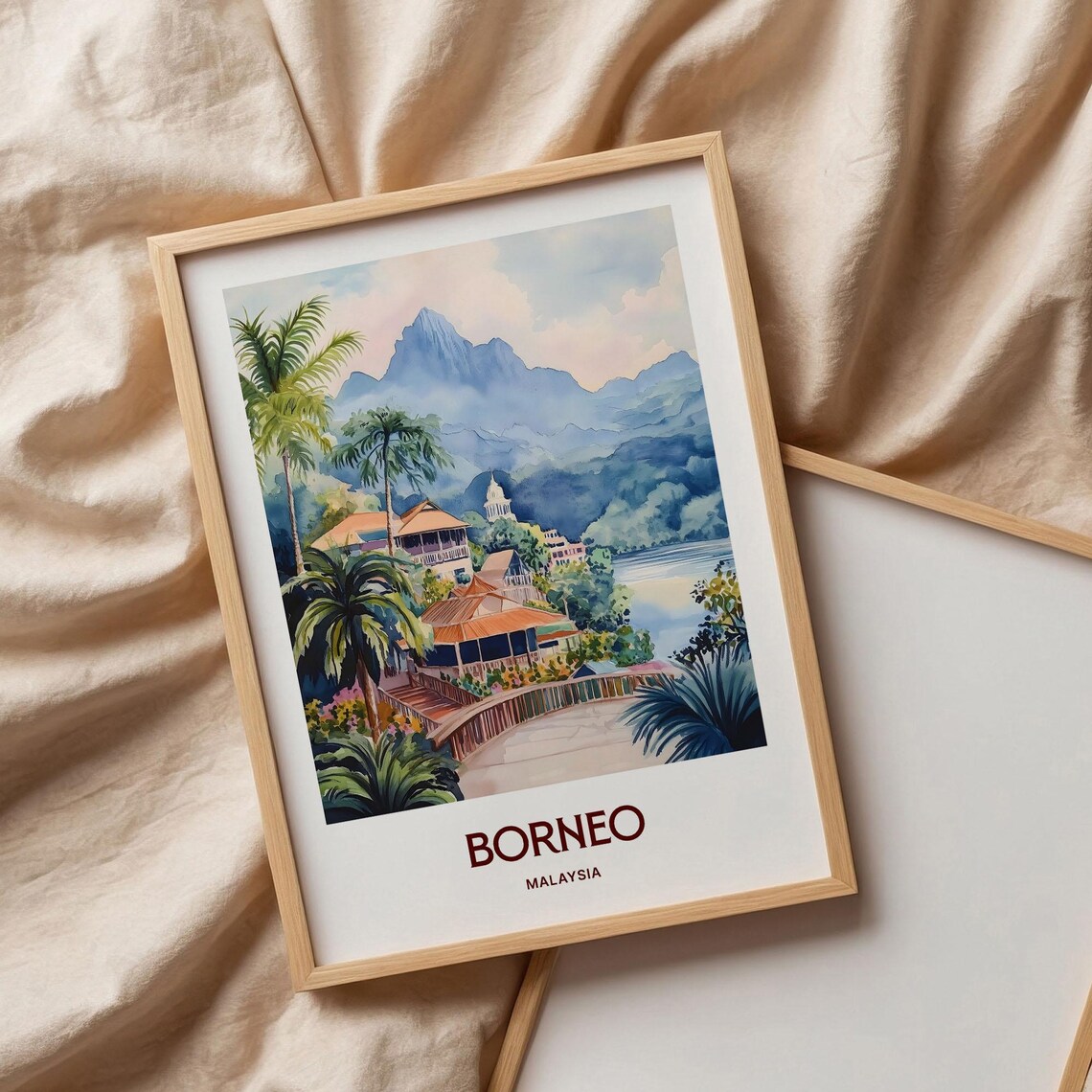 Borneo Malaysia Watercolor Jungle Rainforest Mountain Poster - Image 3