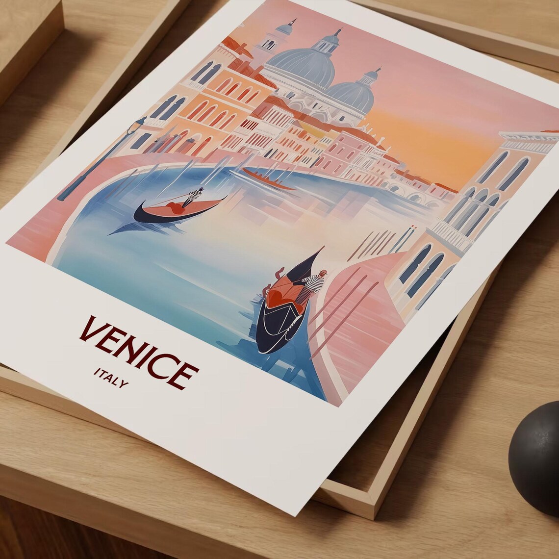 Venice Italy Gondolas Grand Canal Sunset Watercolor Travel Poster - Image 2