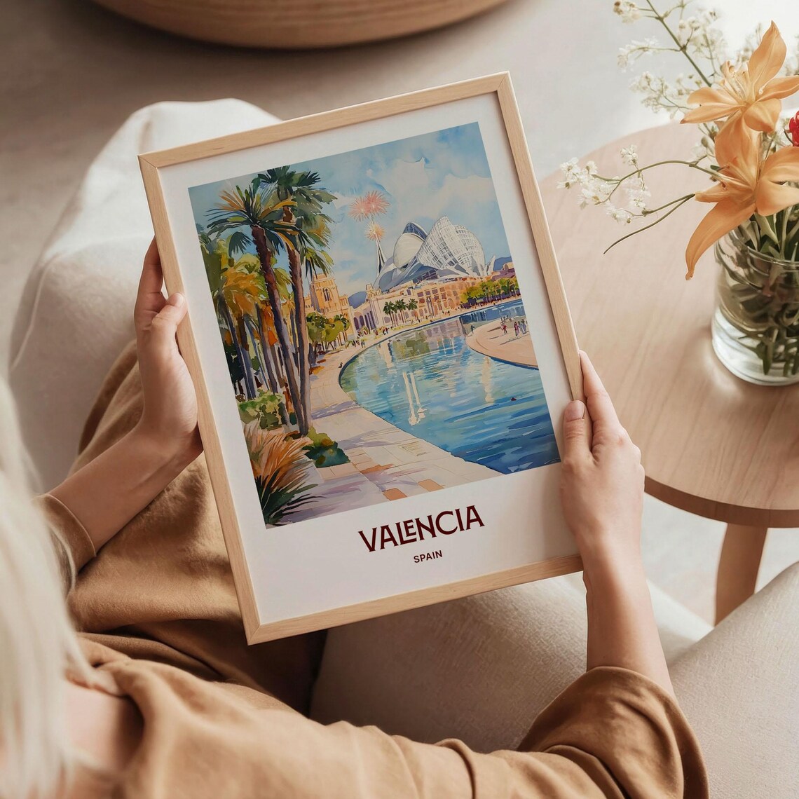 Valencia Spain City of Arts Waterfront Promenade Watercolor Poster - Image 5
