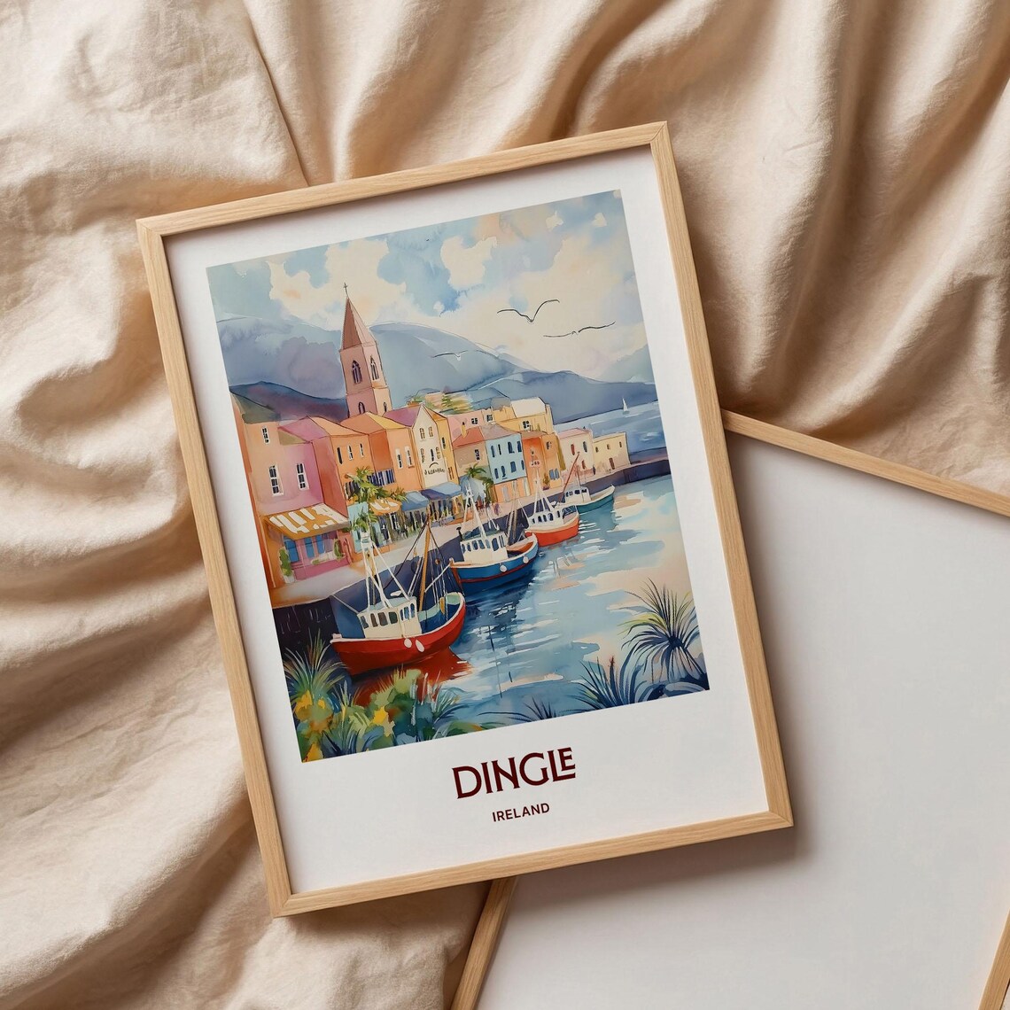 Dingle Ireland Harbor Fishing Boats Watercolor Travel Poster - Image 3