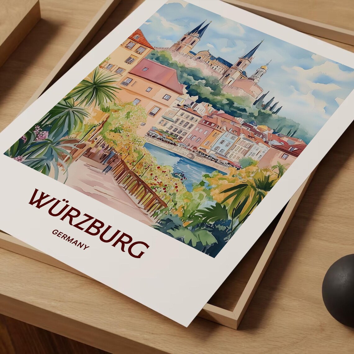 Wurzburg Germany Historic Watercolor Old Town Riverside Poster - Image 2