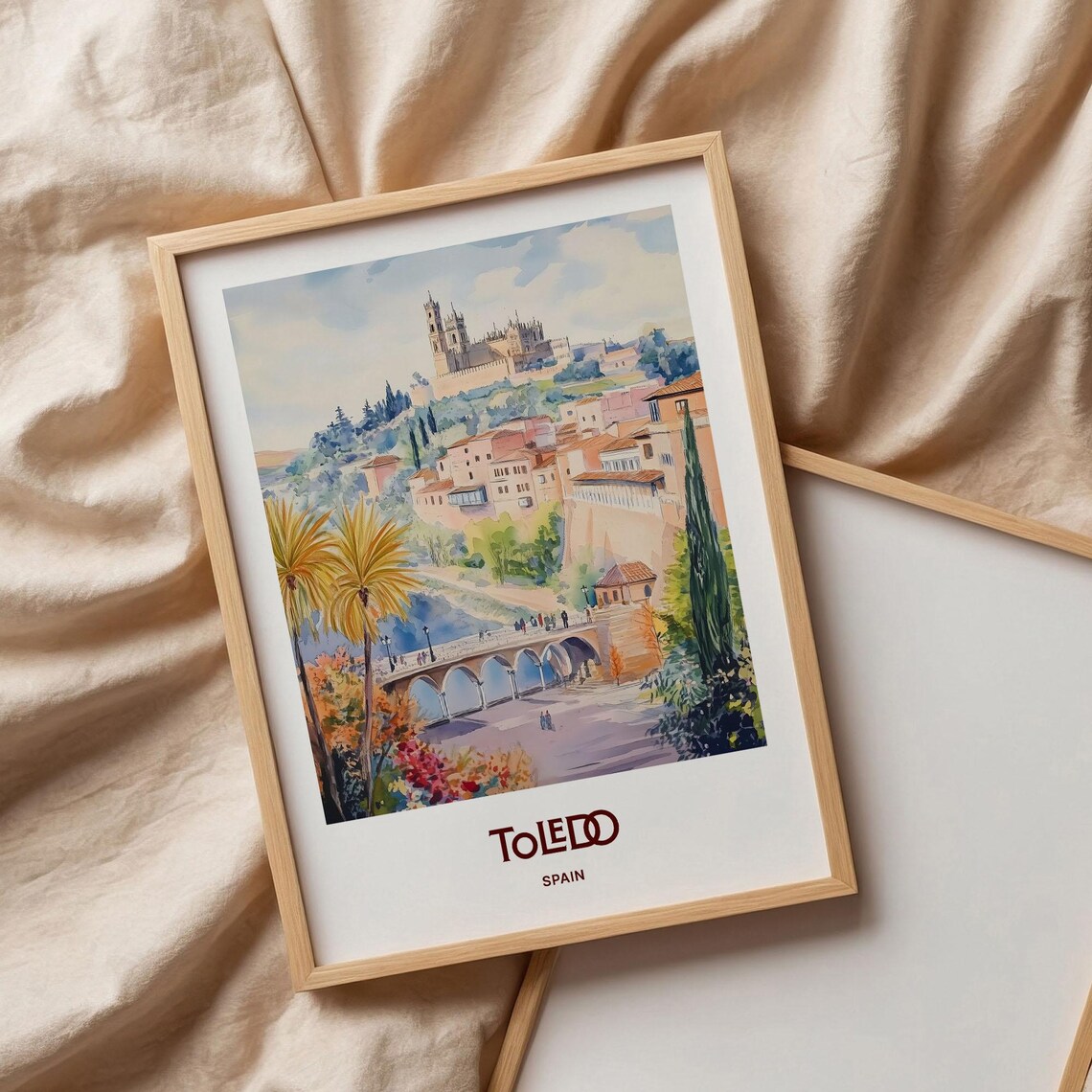 Toledo Spain Historic Alcazar Arched Bridge Watercolor Travel Poster - Image 3
