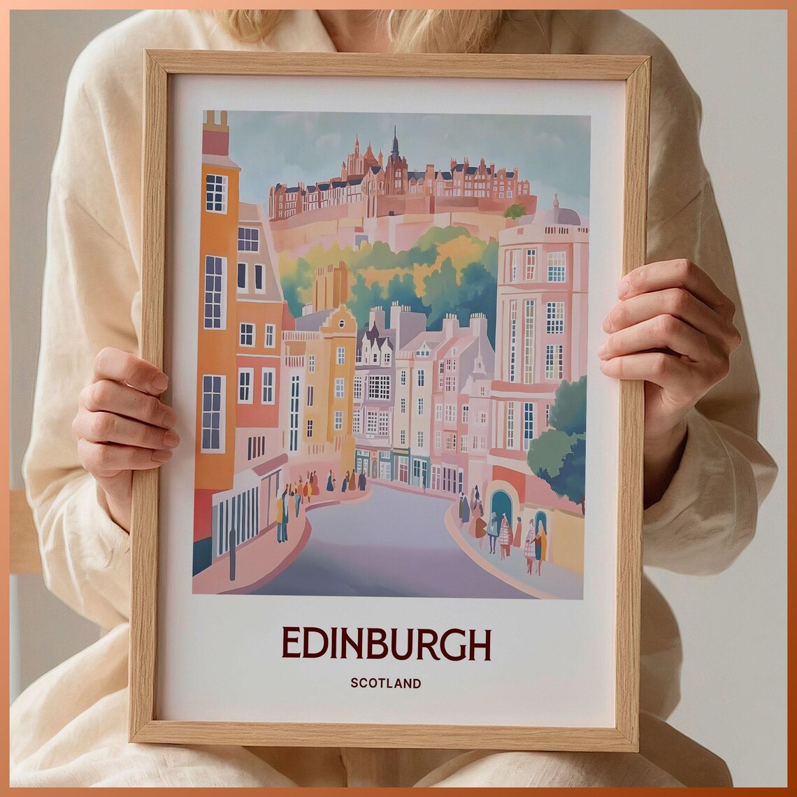 Edinburgh Scotland Royal Mile Street Castle Watercolor Travel Poster