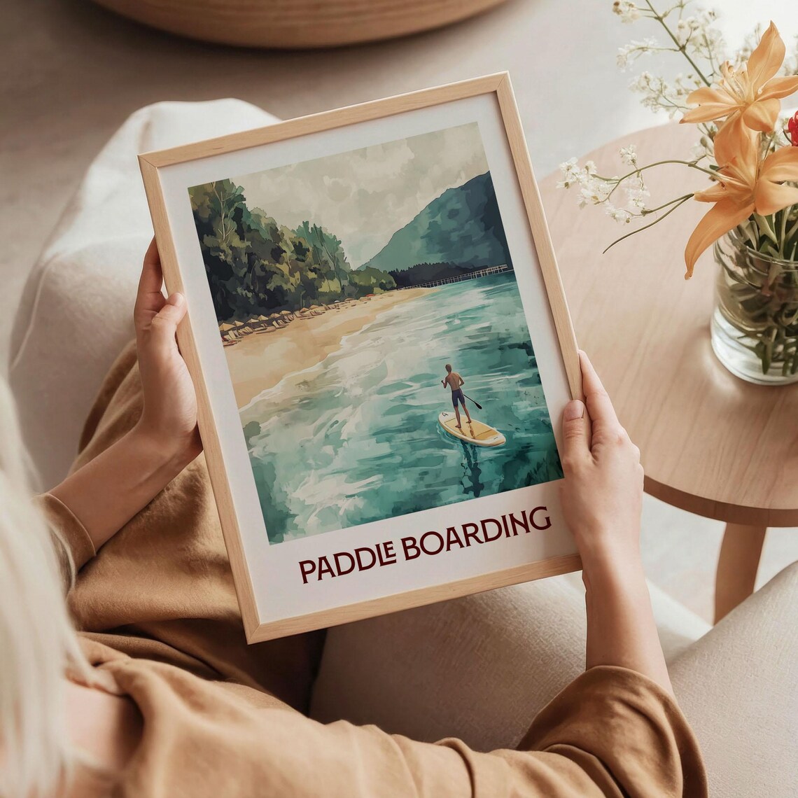 Paddle Boarding Beach Ocean Waves Watercolor Sports Art Poster - Image 5