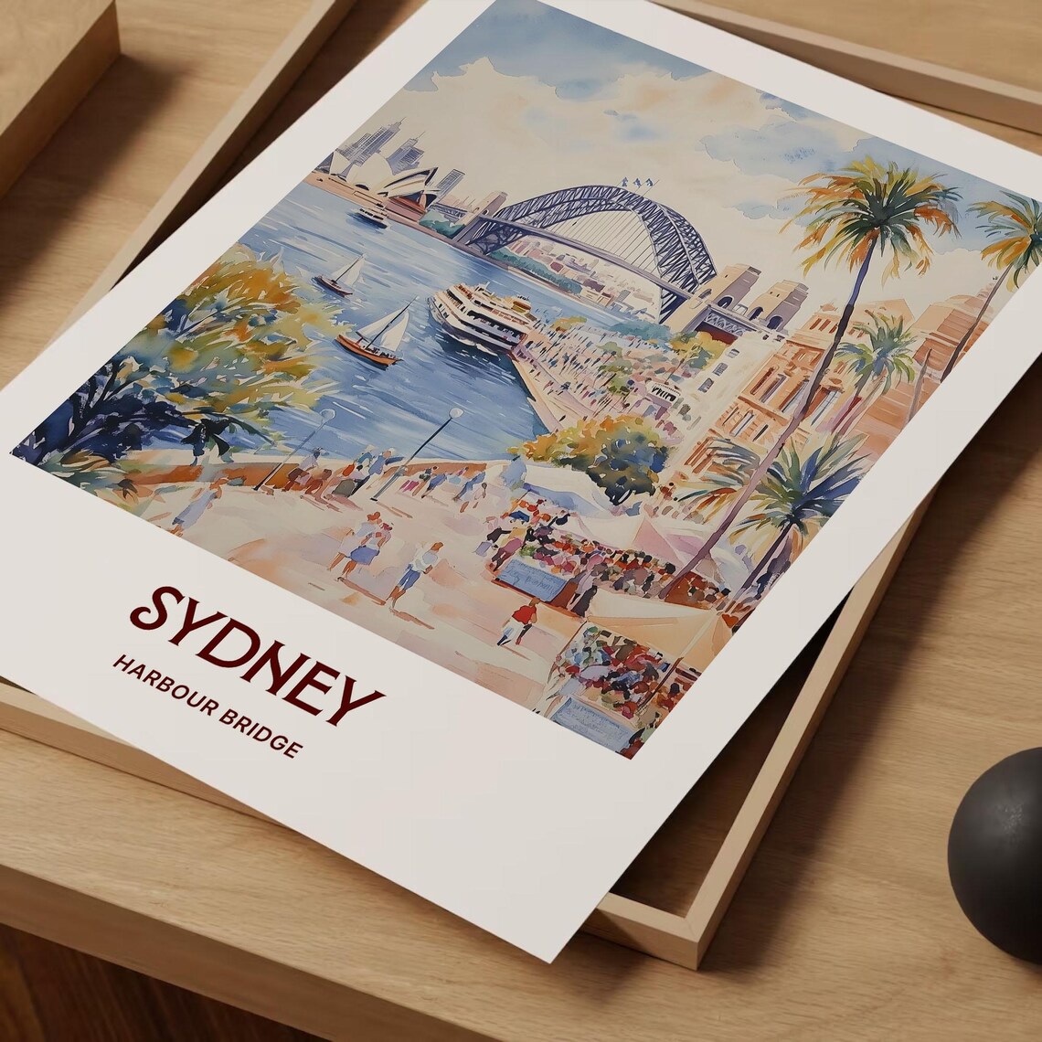 Sydney Australia Harbour Bridge Watercolor Waterfront Travel Poster - Image 2