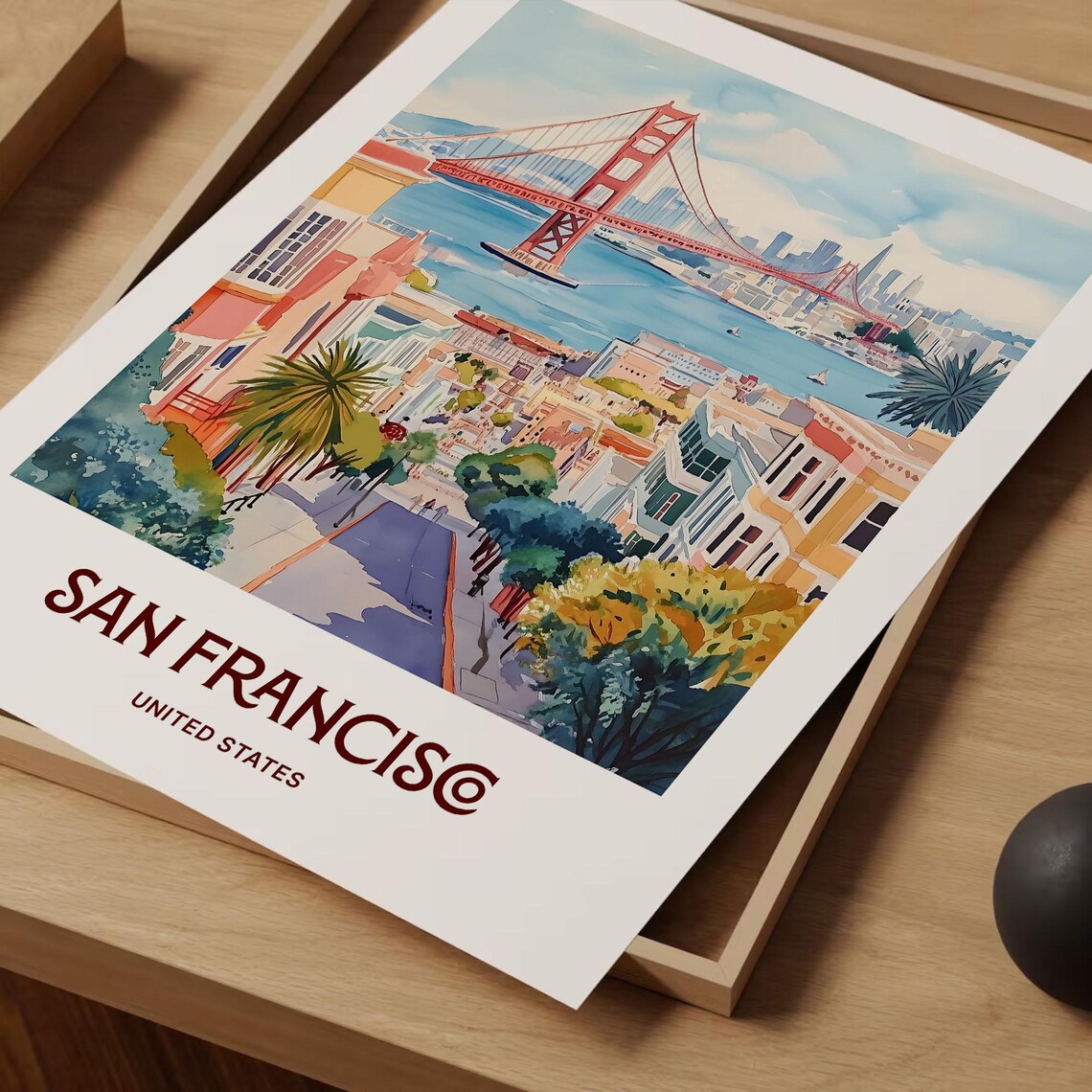 San Francisco Golden Gate Bridge Hills Pastel Cityscape Poster - Image 2