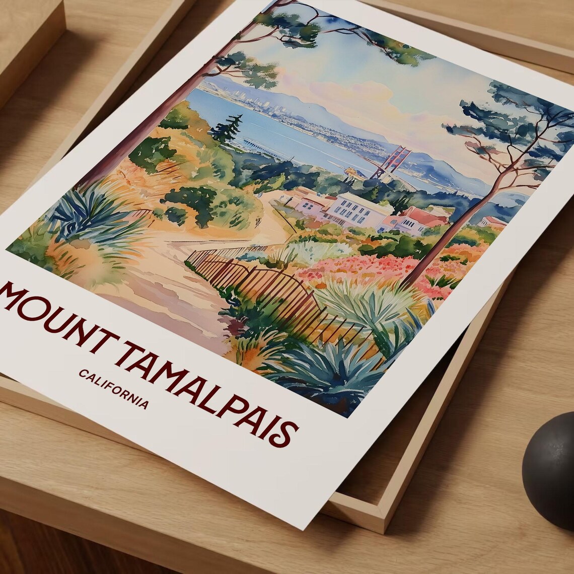 Mount Tamalpais California Golden Gate Watercolor Travel Poster Bay - Image 2