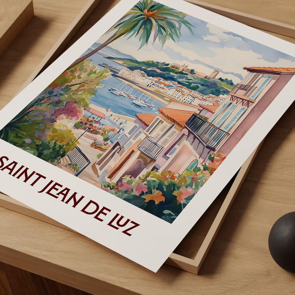 Saint Jean De Luz Basque Coast France Watercolor Travel Poster - Image 2